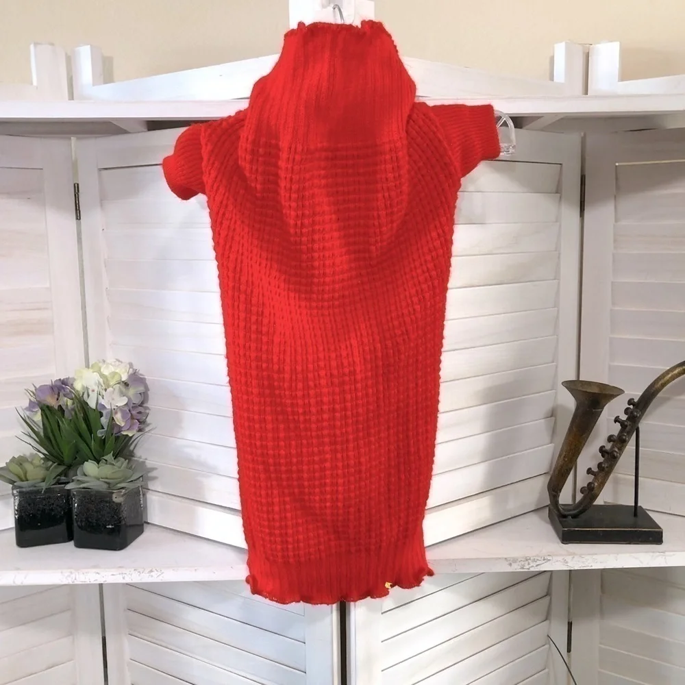 Dog Red Knitted Turtleneck Sweater Cover Up - Large